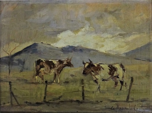 GÉRSON AZEREDO COUTINHO (1900 - 1967) Entardecer no pasto, o.s.m., 15 X 20 cm, assinado