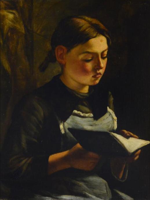 Jozef Karel Frans POSENAER (Belgica, 1876 - 1939), Menina lendo, ost, 61 x 45cm