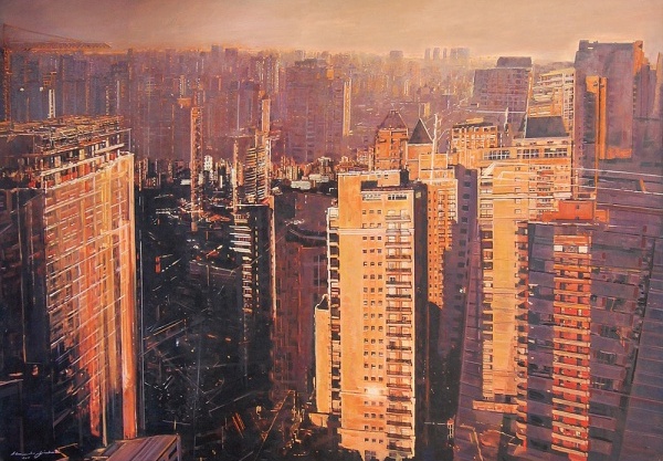 ALESSANDRO FELISBERTO - São Paulo Panorama da Vila Conceição. Série Pluridimensioni. ost. Ass, titulado e datado no verso, 2011. 130 x 202 cm.