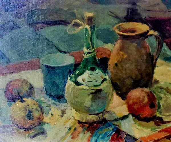 ANGELO SIMEONE ( Itália, 1899 - São Paulo, SP, 1974) Natureza-morta, óleo sobre tela colada em placa,48 cm por 62 cm,