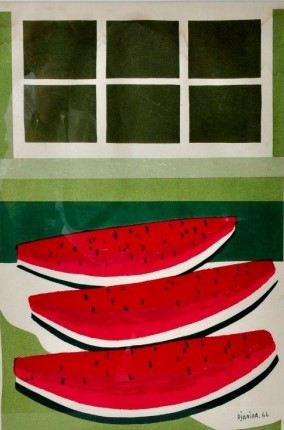 DJANIRAMelancias e Janela serigrafia a cores sobre papel, 50 x 33 cm. Assinada e datada no canto inferior direito, 1966.