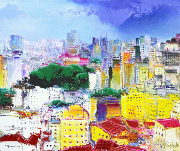 Yugo Mabe - Vista de São Paulo. Acrílica sobre tela, 86x102 cm, 2014