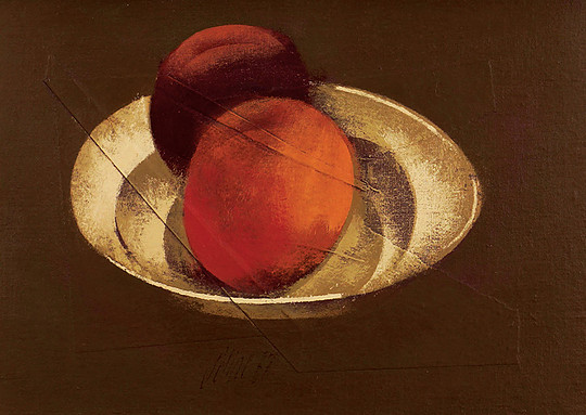 Carlos Scliar, Maçãs no prato, vcest, 1987, 26 x 37 cm