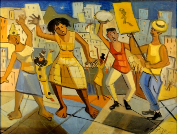 EDESIO ESTEVES (1916-). Bloco de Carnaval, óleo s tela, 60 X 73