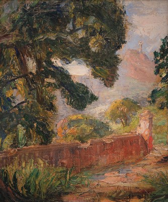 Lucílio de Albuquerque (Brasil 1887-1939) Paisagem Rj, Corcovado, 1935, Óleo sobre tela colada sobre cartão, 31 x 27 cm