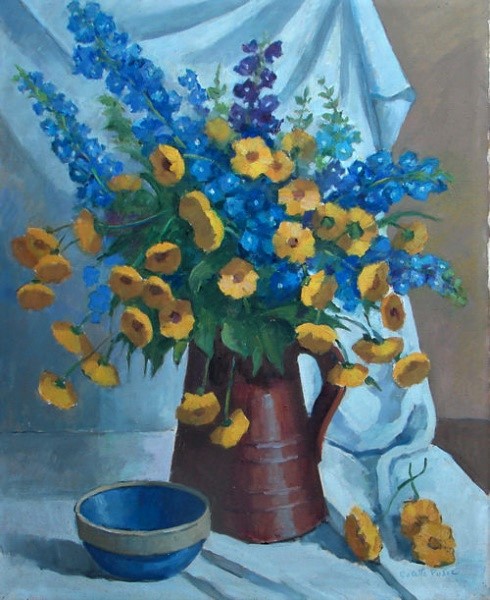 COLETTE PUJOL - 1913-1999 - Natureza morta - Óleo sobre tela, Assinado canto inferior direito, década de 1990, Medindo 81 x 65 cm