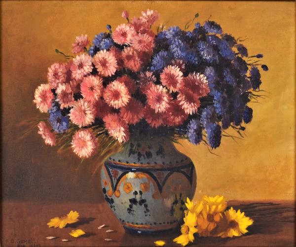 DOMINGOS GEMELLI (1903 - 1985) - Natureza Morta com Vaso de Flores, OST, 45 x 55cm.