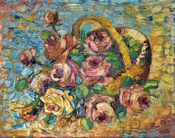 MARIO ZANINI (1907-1971) - Cesto com Flores. Óleo stela. Ass. cid. 46 x 55 cm.