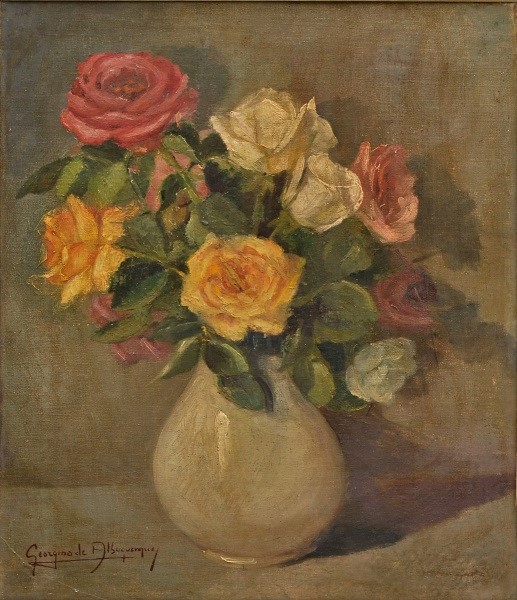 GEORGINA DE ALBUQUERQUE - Vaso de Flores, O.S.T, assinado no canto inferior esquerdo.45x37 cm.