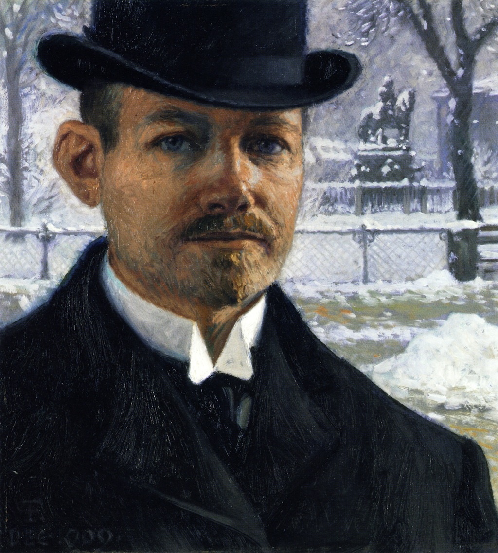Paul Gustave Fisher (Dinamarca,) autoretrato, 1909, ost, 41 x 38 cm, col part.