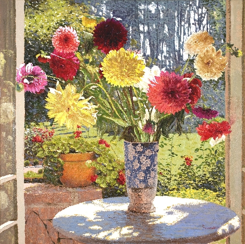 Raquel Taraborelli (Brasil, 1957) Dálias Impressionistas - Pintura de Flores ost 100x100
