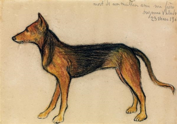 Suzanne Valadon (França, 1865-1938) O cachorro, lápis de cor sobre papel, 13 x18 cm