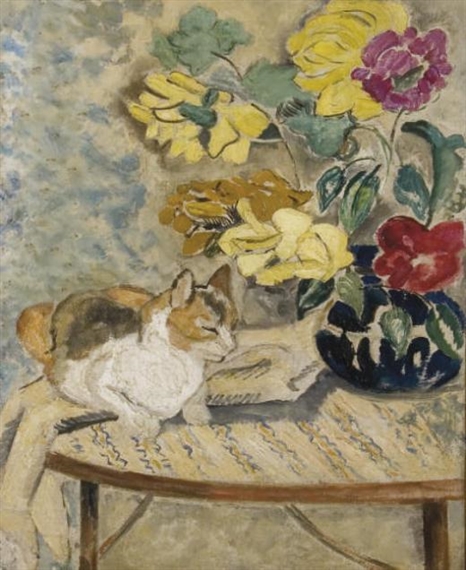 Suzanne Valadon (França, 1865-1938)GATO NUMA MESA, ÓLEO E GRAFITE SOBRE TELA, 46 38