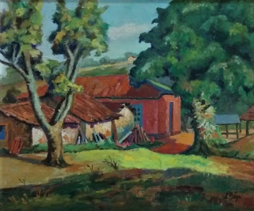 Alvaro Sega (Brasil, 1917-1991) Paisagem com casa, sd, ost,37 x 45cm