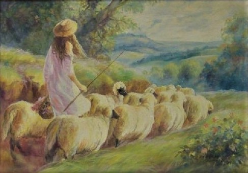 FERNANDO CASTRO (1960). A Menina e as Ovelhas, óleo s tela, 50 X 70. Assinado e datado (1998)