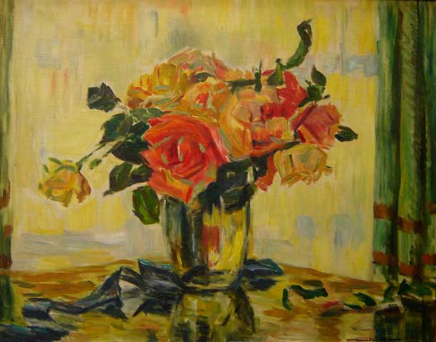Mick Carnicelli (Itália-Brasil, 1893-1967)Vaso de flores (1938)Óleo sobre tela,56 x 70 cm