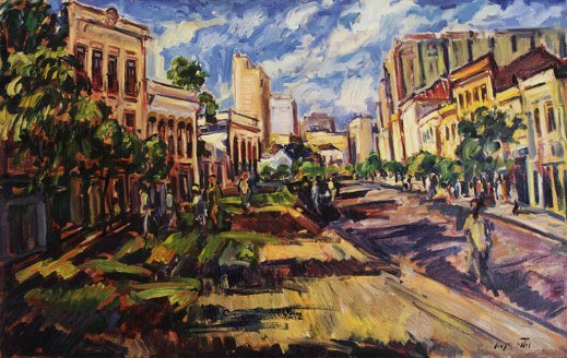 SERGIO TELLES, Sérgio, Rua do Catete,óleo stela, (década de 1990)73 x 116 cm