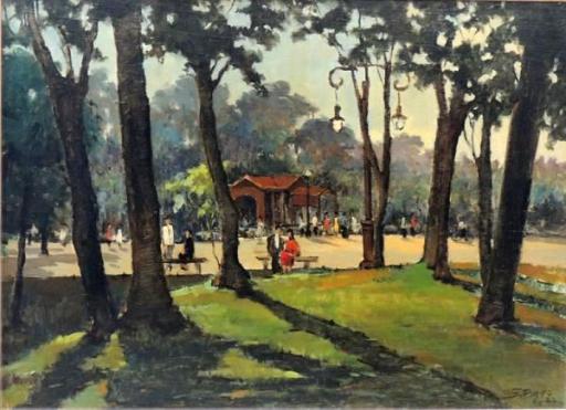 SILVIO PINTO, Quinta da Boa Vista - óleo sobre madeira - 52x71cm - ass., datado e localizado cid. 1947 - Rio. Obra adquirada em leilão do Copacabana Palace (Coleção particular ROSANA