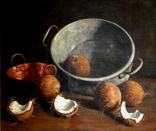 Galdino Guttmann Bicho, Tacho de cobre e cocos, 1947, ost, 60x73
