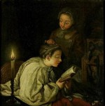 Anonimo sem atribuição, Aia penteando dama, sec xviii ost, 26x 26 Museu de BelasArtes de&nbsp;Dijon