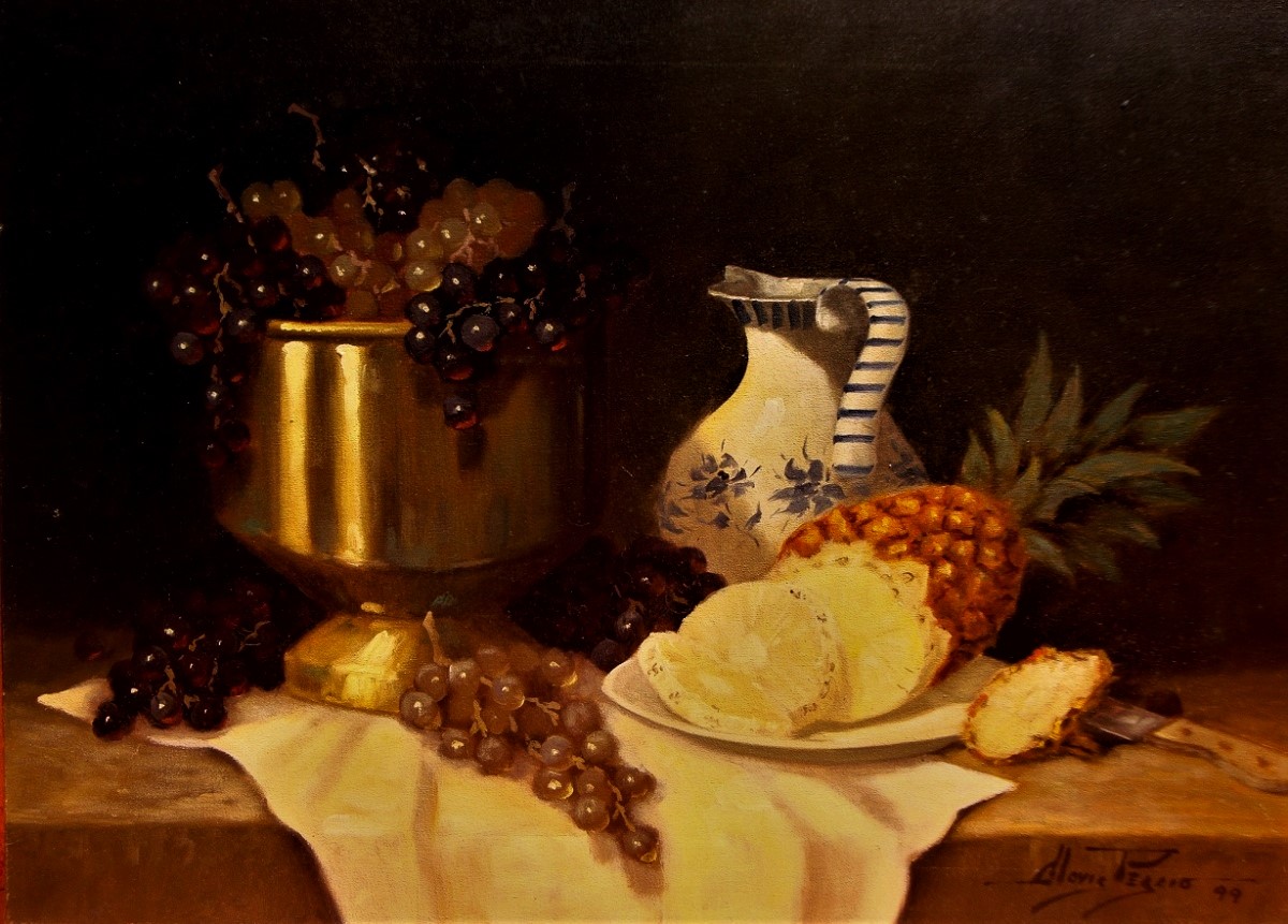 Clovis Pescio - Natureza morta - Óleo sobre tela - datado de 1999 - acid - sem moldura - 50x70cm