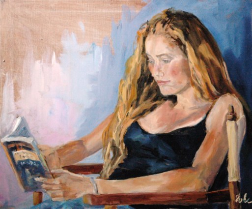 EVHE (França), La lectrice, huile sur toile, 54 x 65 cm.