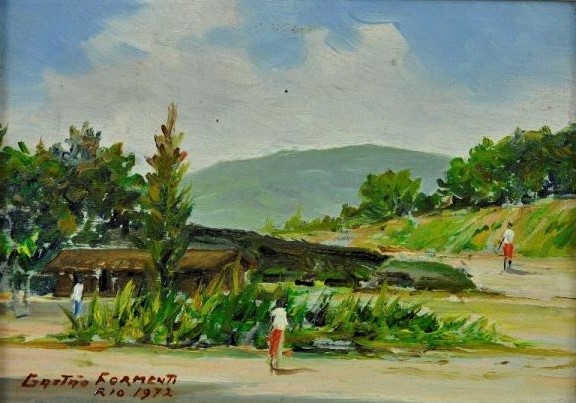 GASTÃO FORMENTI -vista do rio, óleo sobre duratex, 16X22cm. Assinado Rio 1972.