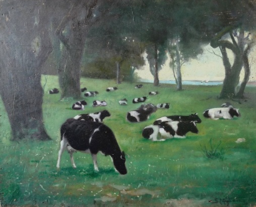 SERGIO MIGLIACCIO Vacas no pasto, osm, 50x62cm, assinado