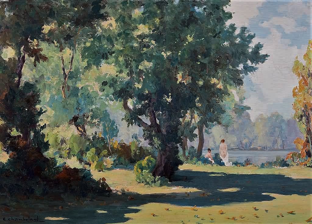 Carlos Chambelland, Paisagem com figuras, 1930, osm, 70 x 50 cm