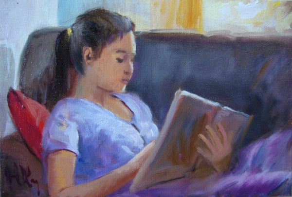 Joel Oliveira - quadro óleo sobre tela 20x30cm Leitura