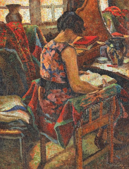 Leon Viorescu( Romênia,1886 - 1936)Leitura, ost, 64 x 49,5 cm