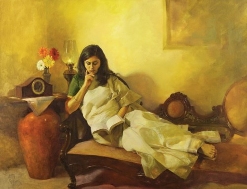 Luz dourada, Aditya Phadke (Índia, contemporâneo) Óleo sobre tela, 60 x 81 cm