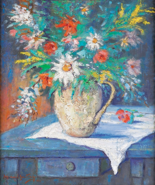 MANOEL SANTIAGO (1897 - 1987) Vaso de flores,1950,ost. 65 x 54 cm