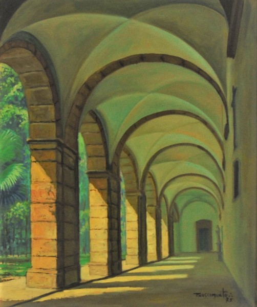 PEDRO NASCIMENTO (1927-1986). Ala do Claustro do Mosteiro de São Bento - Rio, óleo s tela, 56 X 46. Assinado e datado (1975) no c.i.d. e no verso.