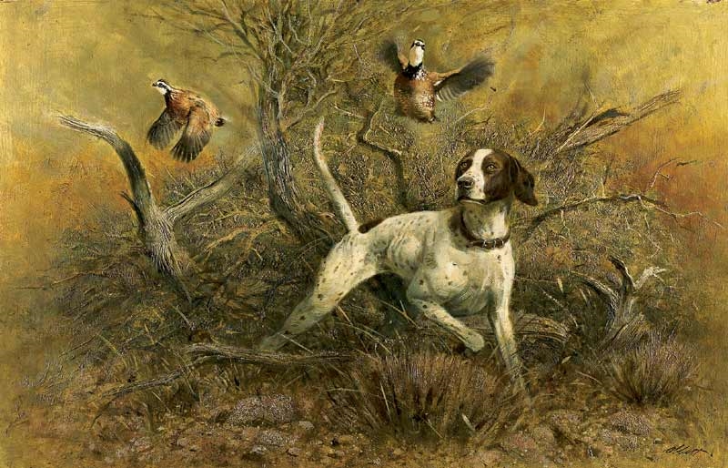 Robert K. Abbett (EUA, 1926 – 2015) ) Whites and Pointer, oil on masonite ,59 x 92cm
