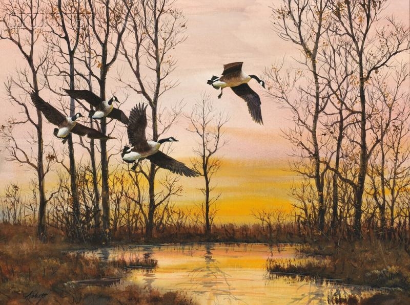 Robert K. Abbett (EUA), Incoming Snow Geese, Candlewood Lake, Connecticut , oil on masonite,44x 59cm