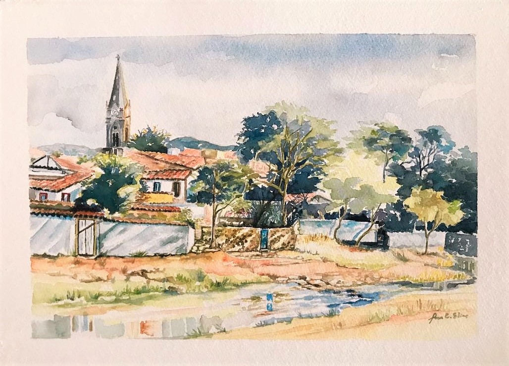 Ana Cristina Elias, Cidade de Goias, sa série Quintas de Goias, Aquarela, 28 x 38 cm