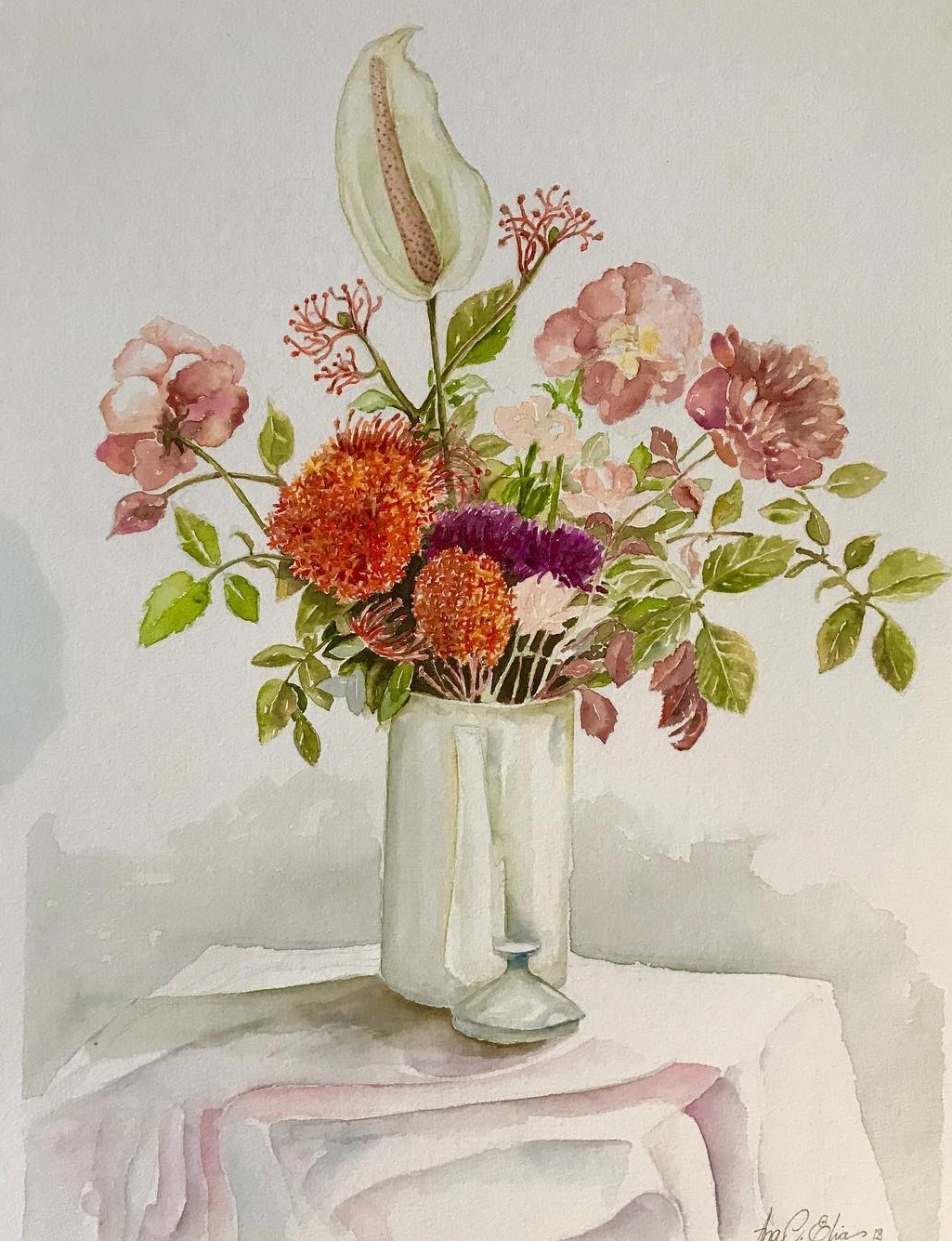 Ana Cristina Elias, Vaso de flores, Aquarela, 35 x 50 cm