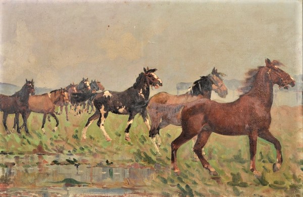 JORDÃO DE OLIVEIRA (1900 -1980). Cavalos no Campo, óleo s tela, 60 x 92. Assinado e datado (1935) no c.i.d.