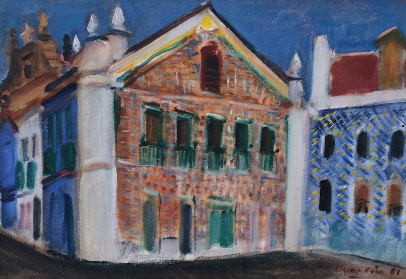 EMERIC MARCIER (1916 - 1990),Santarém,Óleo s tela colada em cartão Datado de 1981, 24 x 35 cm