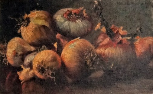 Maria Amélia D’Assumpção (Brasil 1883-1955)Natureza morta com cebolas, 1924, ost, 24 x 40 cm