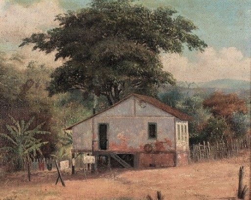 MODESTO BROCOS (Espanha-Brasil, 1852 – 1936) O sitio do meu vizinho - Óleo sobre tela colado em madeira - 36x42 cm