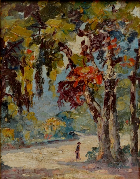 ARTHUR TIMÓTHEO DA COSTA - Paisagem O.S.E., assinado no canto inferior esquerdo e datado de 1920. Med.33 x 26 cm