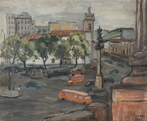 JOÃO BAPTISTA DE PAULA FONSECA, Paisagem urbana do Rio de Janeiro - Óleo sobre tela - 50x60 cm - ACID e VERSO 1957
