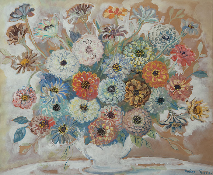 JOHN GRAZ,Flores,Guache. Ass. dat. 1944 inf. dir. 49 x 60 cm.