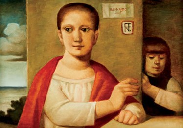 REYNALDO FONSECA (1925) Duas figuras - Óleo s tela - 50 x 70 cm - ass. superior direito e verso 2005.