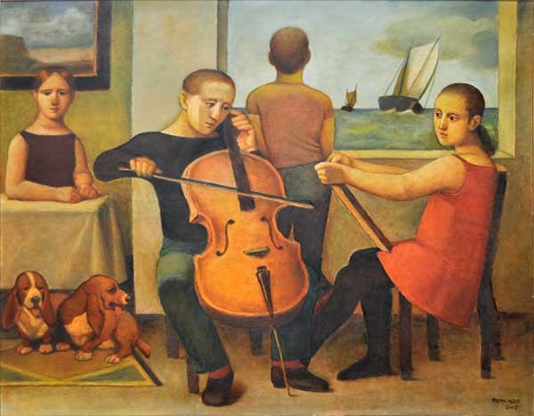 REYNALDO FONSECA (1925) - Janela para o Mar. Óleo stela. Ass. cid. datado 2002. Ass. e datado no verso. Med. 120 x 152 cm.