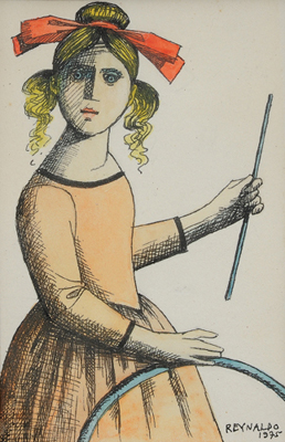 Reynaldo Fonseca (1925) Menina com bambolê, 1975, nanquim sobre papel, 14x19