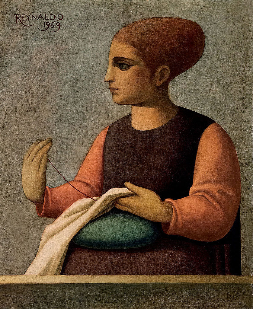 Reynaldo Fonseca (Brasil, 1925) Mulher bordando, 1969, ost, 46 x 38cm