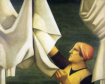 Reynaldo Fonseca (Brasil, 1925)Estendendo lençois, 1977, óleo sobre tela, 81x 100cm